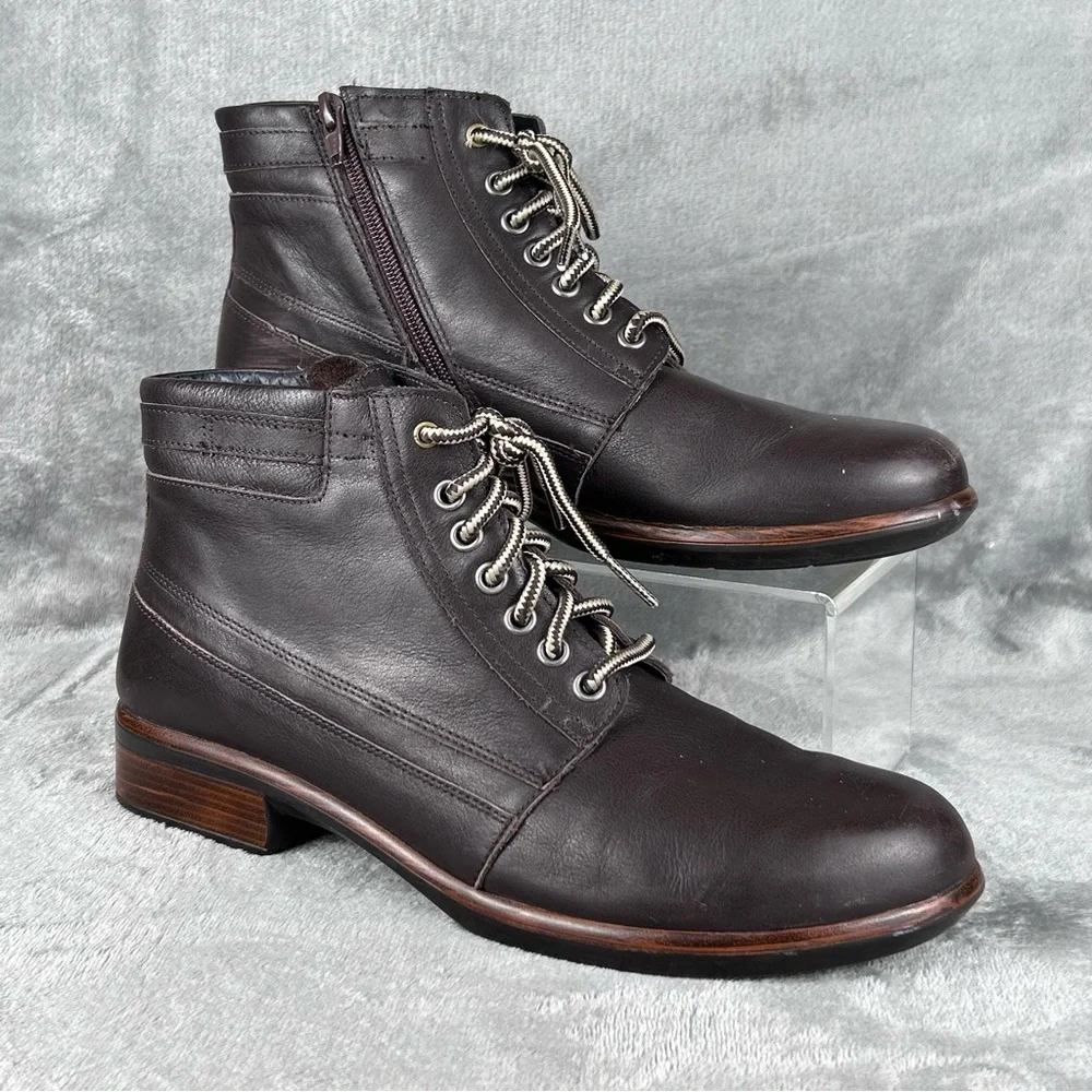 Naot Ankle Boots Womens EU 41 US 9 Brown Leather Lace Up Side Zip Preppy Classic